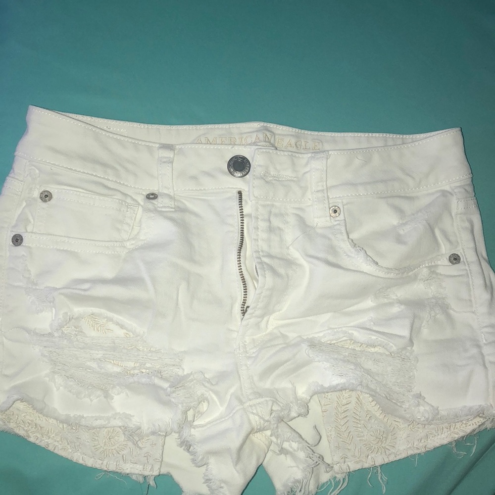 white high rise distressed shorts- american eagle